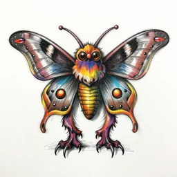 colorful mothman scribble, medium - sized tattoo sketch, fantastic detail, trending on pinterest