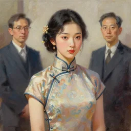 ophelia in chinese cheongsam, oil painting, sunlit, paint texture, digital painting, high detail, artstation, clear focus, illustration, concept art, ruan jia, charlie bowater, tom bagshaw, norman rockwell