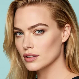 A sexy margot robbie painting with a piercing gaze, vibrant