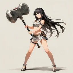 “ anime, full body, cute, female, a slender pretty girl wielding a huge hammer, highly intricate detailed, light and shadow effects, intricate, highly detailed, digital painting, art station, concept art, smooth, sharp focus, illustration, advanced digital anime art, the most beautiful thing in the real world, so detailed that the ai drew it ”