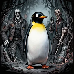 athletic cyber penguin in fallout 4, horror scene, artgerm, rutkowski, tooth wu, beeple, and intricate