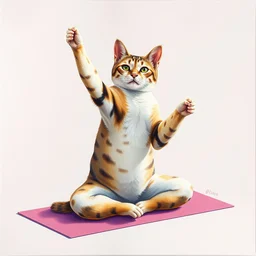 isometric of a cat doing virabhadrasana by shusei nagaoka kaws, david rudnick, airbrush on canvas, pastell colors, cell shaded