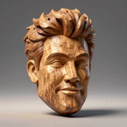 A wooden mask of Gordon Ramsay\'s face, digital art, studio lighting, isometric view