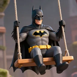 batman sits happily on a hollywood swing, 8 k photography
