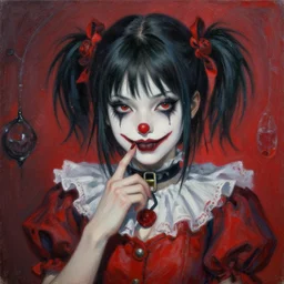 beautiful portrait of an anime goth clowngirl, painted by ilya kuvshinov!!! and zdzislaw beksinski