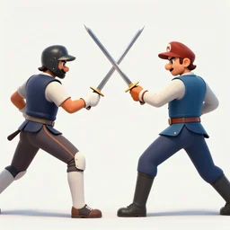 Reggie Fils-Aimé fighting Mario in a sword duel