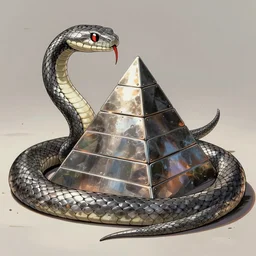 a serpent with a pyramid shell made from metal, anime art style