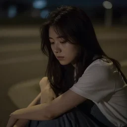 woman, late night melancholic photo