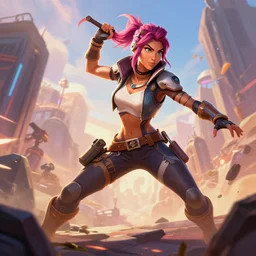 chaotic solarpunk!! kaley cuoco as an apex legends character digital illustration portrait design by, mark brooks and brad kunkle detailed, gorgeous lighting, wide angle action dynamic portrait