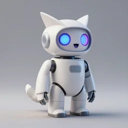 product photo of a futuristic happy surprised robot pet, asymmetric minimalistic kindchenschema, by artgerm and greg rutkowski and marc newson and zaha hadid, alphonse mucha, samsung apple webcam, sleek matte glossy materials, neon, owl nycticebus fennec inspired. three quarter view, volumetric light, detailed, octane render, midsommar