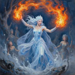 freezing sorceress throwing a fire spell, surrealistic digital oil painting by jparked, gilles beloeil, tom bagshaw, feng zhu, tom bagshaw, concept art, intricate, detailed