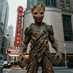 the groot as james bond, cinema poster, detailed, photo near a cinema, new york city, hyper realistic, 4 k octan render, unreal 5