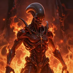 doom giger alien demon portrait in hell, fire and flame , Pixar style, by Tristan Eaton Stanley Artgerm and Tom Bagshaw.