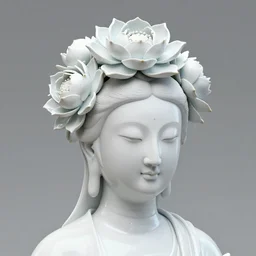 white, shiny, ming dynasty, painted porcelain head of a woman, 3 d octane render, fashion photography, high resolution, fine details, the head is covered in 3 d white lotus flowers, by daniel arsham and james jean and tim winton