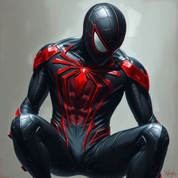 photorealistic, hyperdetailed, oilpainting, of a black and red, spider - man suit, by greg rutowski