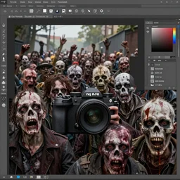 zombie horde, xf iq 4, 1 5 0 mp, 5 0 mm, f / 1. 4, iso 2 0 0, 1 / 1 6 0 s, natural light, adobe photoshop, adobe lightroom, dxo photolab, corel paintshop pro, symmetrical balance, depth layering, polarizing filter, sense of depth, ai enhanced