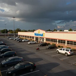 a very chaotic walmart parking lot,