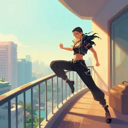 illustration of beautiful cyberpunk kowloon balcony, composition accidental renaissance golden ratio, stunning action pose, cinematic, by sachin teng and sergey kolesov and ruan jia and heng z and wlop. graffiti art, scifi, fantasy, hyper detailed. octane render. concept art. trending on artstation