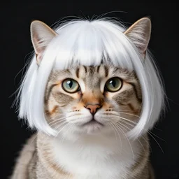 one cat with a wig, highly detailed, photography