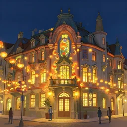 prague art nouveau town during the lantern festival, volumetric lighting, glowing lights, 4 k, octane, digital painting, artstation, concept art, sharp focus, illustration, art by makoto shinkai and ilya kuvshinov and alphonse mucha