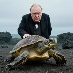 An astonished Winston Churchill discovers the first turtle ever in Galapagos, national geographic, XF IQ4, f/11, ISO 200, 1/500s, 4k, 8K, RAW, directed gaze