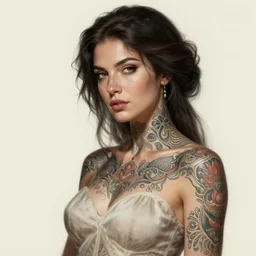 ultra realistic illustration, a hot and beautiful tattooed slavic woman in her 3 0's, intricate, elegant, highly detailed, digital painting, artstation, concept art, smooth, sharp focus, illustration, art by artgerm and greg rutkowski and alphonse mucha