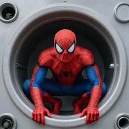 spider-man inside of garbage disposal, 4k realistic photo