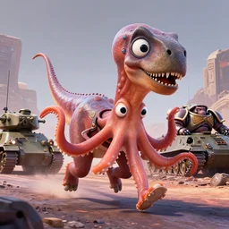 pixar octopus running brontosaurus atat googly eyes, military tank fury road iron smelting pits space marines, highly detailed cinematic scifi render of 3 d sculpt of spiked gears of war skulls, military chris foss, john harris, hoover dam'aircraft carrier tower'beeple, warhammer 4 0 k, halo, halo, mass effect