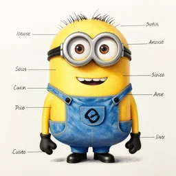 Detailed anatomical drawing of a Minion with parts labeled.