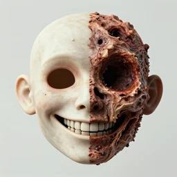 photo of a face with one half smiling and the other half rotting