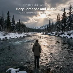a depth of field photograph from the point of view of standing in a river looking north, during early winter in alaska ; gigapixel photography