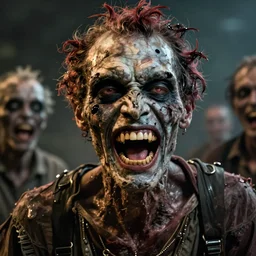 hyper realistic photo portrait laughing lunatic zombie cinematic, greg rutkowski, james gurney, mignola, craig mullins, brom