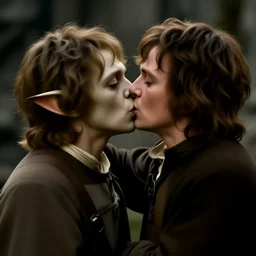 gollum kissing frodo in lord of the rings by peter jackson, still, very photorealistic