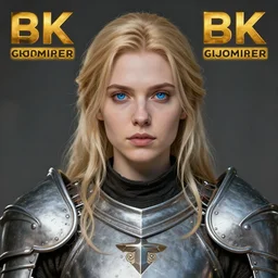 fantasy RPG symmetrical portrait, centered shoulders up view, young blonde woman, blonde hair, blue eyes, level 1 plate armour, pale skin, 4k,in Gloomhaven style, highly detailed, soft lighting 8k resolution