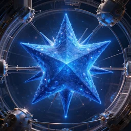 a giant blue star hidden by an artificial megastructure, highly detailed digital artwork, 3 d renderer