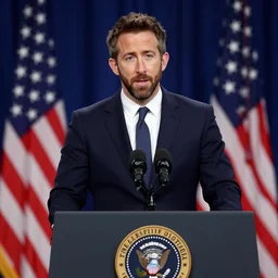 ryan reynolds as the president of the united states giving a speech