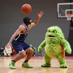 Sirenhead playing basketball against Huggy Wuggy. Ultrarealistic.