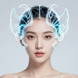 very beautiful woman, full face frontal centered, portrait, detailed intricate symmetrical ornate neon cables connected to head, clear lips, luxurious hair, sophisticated abundent wiring and implants, translucent, porcelain, fractal, sci - fi, golden, dramatic lighting, photography, highly detailed, trending on artstation, deviantart, 8 k, by chie yoshii