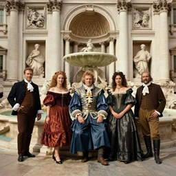 family portrait, all subjects posing around a fountain baroque style 1 6 5 6 inspired by diego velasquez