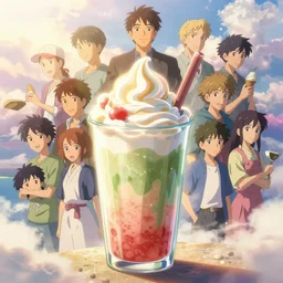 colored milk tea, ice cream, fantasy art by greg, loish, rhads, ferdinand knab, makoto shinkai and lois van baarle, ilya kuvshinov, rossdraws, tom bagshaw, dreamy, soft, backlight, luminescence, highly detailed, 8 k