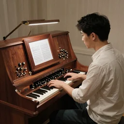 the character is playing virtual organ