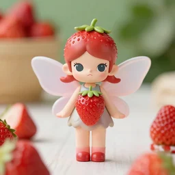 a femo figurine of a cute funny strawberry fairy made of strawberries and human