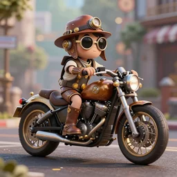 steampunk american muscle motorcycle, photorealistic, 3 d rendering, cute, unreal engine, bokeh