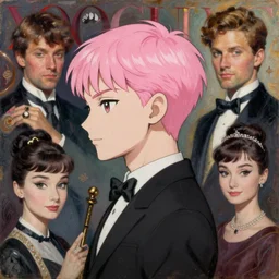 anime, mage, vogue, korean, audrey hepburn, intricate oil painting, trending on artstation, john singer sargent, greg rutkowski, side profile, pink hair