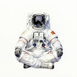 'meditating astronaut by Aaron Horkey, photorealism, line-drawing, water color on white paper'