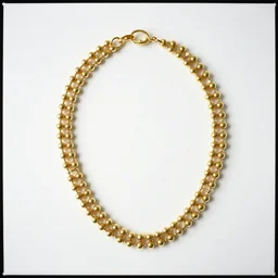 a studio photoshoot of a Gold Beaded Chain designed by Tom Sachs, realistic, color film photography by Tlyer Mitchell, 35 mm, graflex