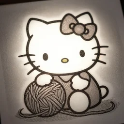 kitty with a ball of yarn. serigraphy by award - winning mangaka, backlighting, intricate details, muted palette, depth of field.