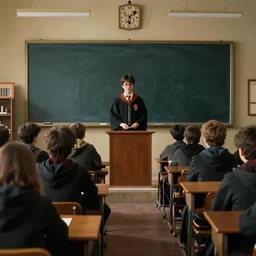 a film still of a classroom in harry potter, artwork by caravaggio