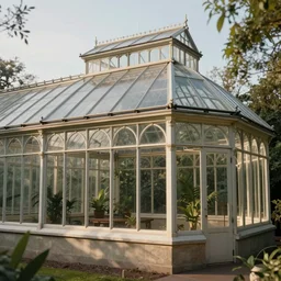 photo of a Victorian greenhouse, extreme details, soft lighting, crepuscular rays, realistic octane render, 8k