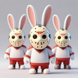 3 d render of a bunny wearing a hockey mask,